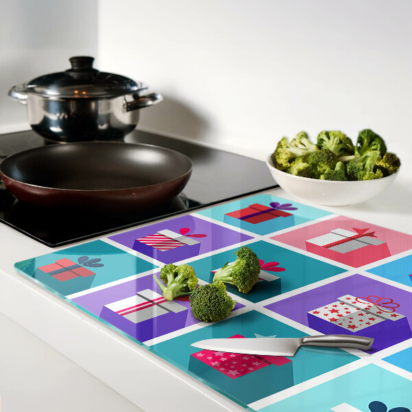 Tagliere in vetro temperato con motivi regalo in vari colori