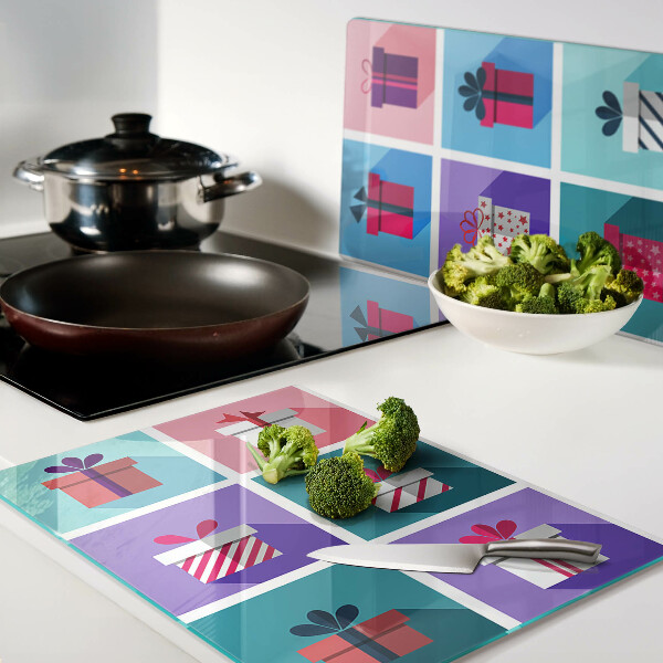 Tagliere in vetro temperato con motivi regalo in vari colori