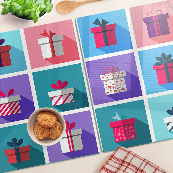 Tagliere in vetro temperato con motivi regalo in vari colori