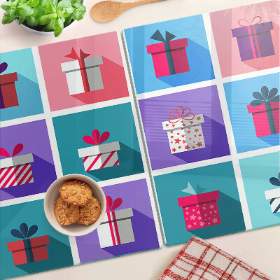 Tagliere in vetro temperato con motivi regalo in vari colori