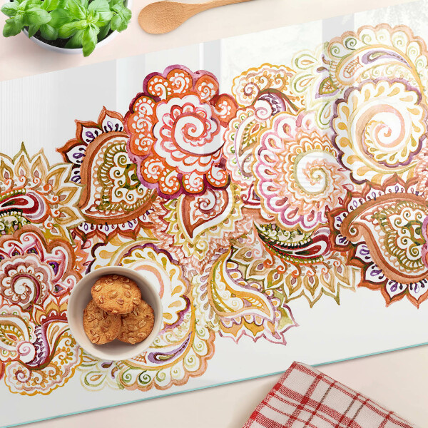 Tagliere in vetro Motivo paisley nei toni del rosso e oro