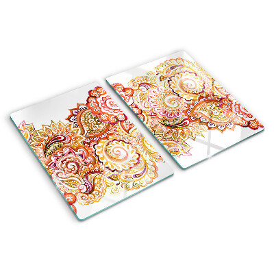 Tagliere in vetro con motivo paisley nei toni del rosso e dell'oro