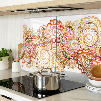 Tagliere in vetro con motivo paisley nei toni del rosso e dell'oro