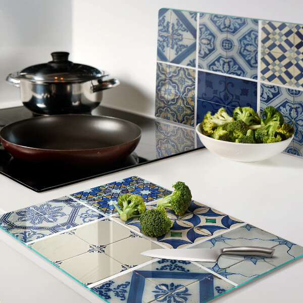 Tagliere in vetro con motivo a piastrelle in stile mosaico