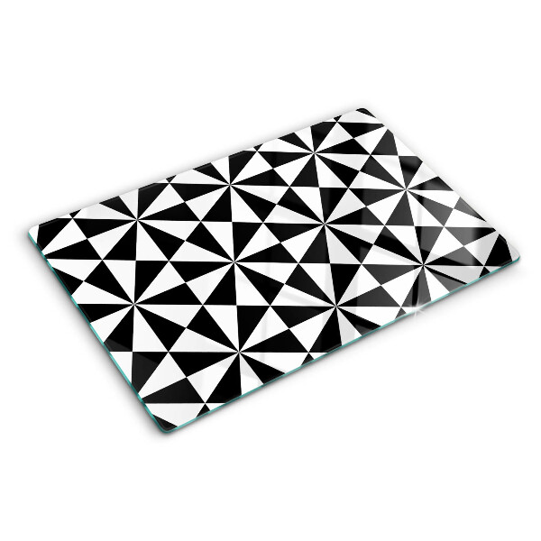 Tagliere in vetro temperato con motivo a triangoli geometrici in bianco e nero