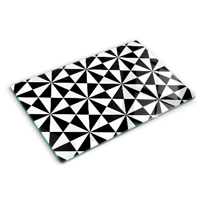 Tagliere in vetro temperato con motivo a triangoli geometrici in bianco e nero