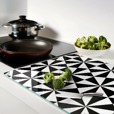 Tagliere in vetro temperato con motivo a triangoli geometrici in bianco e nero