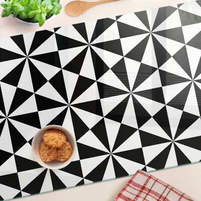Tagliere in vetro temperato con motivo a triangoli geometrici in bianco e nero
