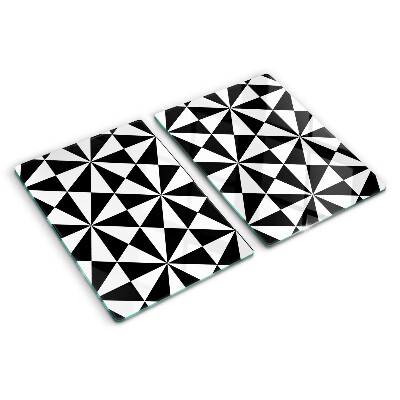 Tagliere in vetro temperato con motivo a triangoli geometrici in bianco e nero