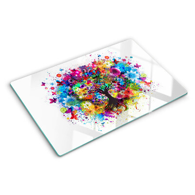 Tagliere in vetro temperato con motivo Albero della vita multicolore