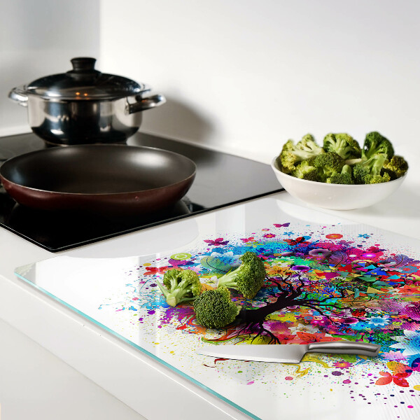 Tagliere in vetro temperato Albero della vita multicolore