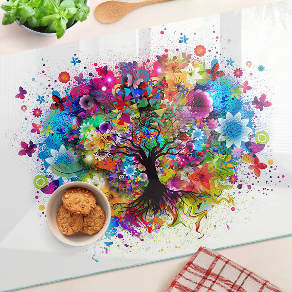 Tagliere in vetro temperato Albero della vita multicolore