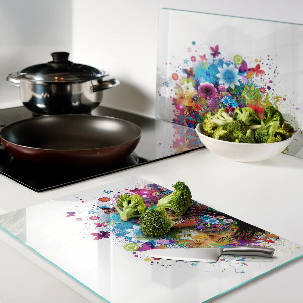 Tagliere in vetro temperato Albero della vita multicolore