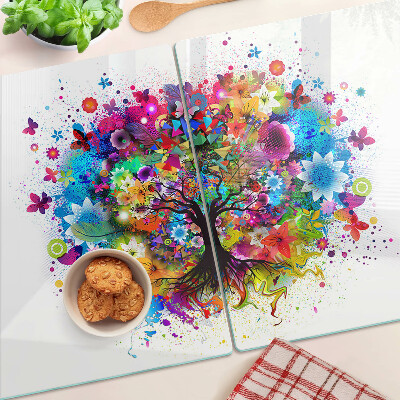 Tagliere in vetro temperato Albero della vita multicolore