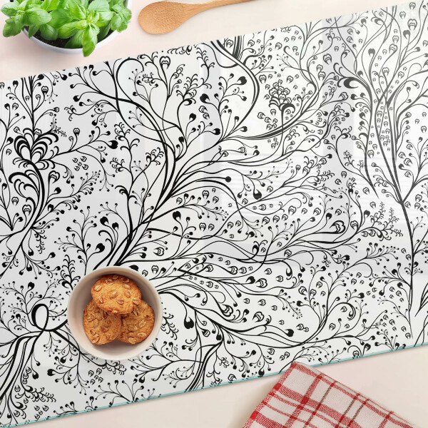 Tagliere in vetro temperato con motivo vegetale a rami delicati