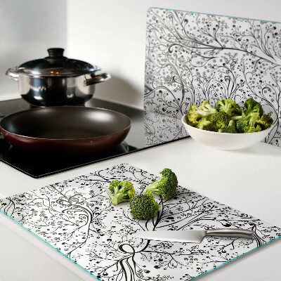 Tagliere in vetro temperato con motivo vegetale a rami delicati