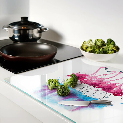 Tagliere in vetro temperato con motivo di fenicotteri in stile acquerello