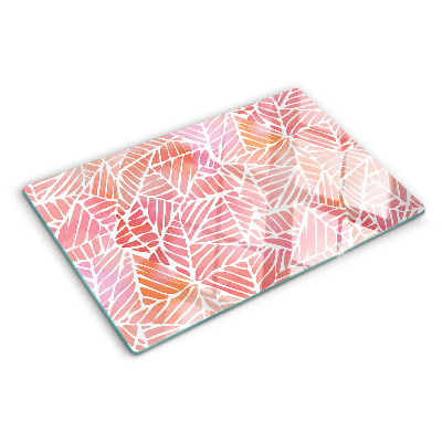 Tagliere in vetro con decorazione a foglie in tonalità pastello