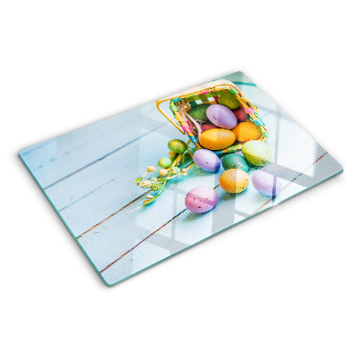Tagliere in vetro con motivo Uova di Pasqua colorate nel cesto