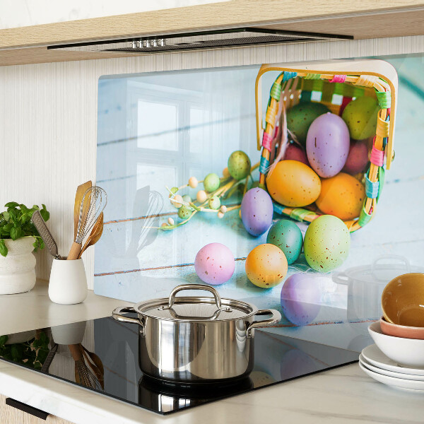 Tagliere in vetro con motivo Uova di Pasqua colorate nel cesto