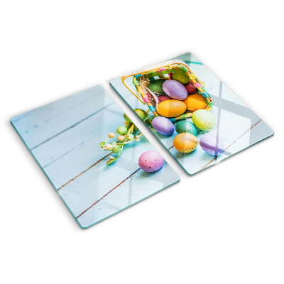 Tagliere in vetro con motivo Uova di Pasqua colorate nel cesto