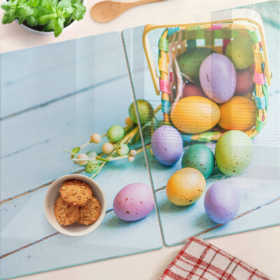 Tagliere in vetro con motivo Uova di Pasqua colorate nel cesto