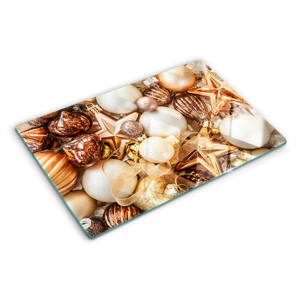 Tagliere in vetro temperato con decorazioni natalizie e palline