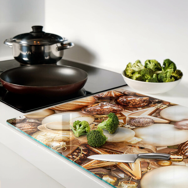 Tagliere in vetro temperato con decorazioni natalizie e palline