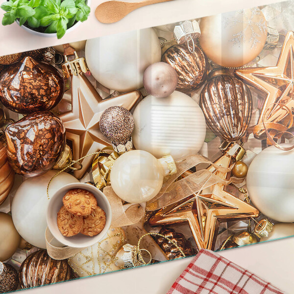 Tagliere in vetro temperato con decorazioni natalizie e palline