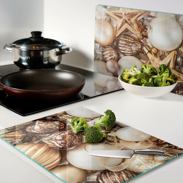 Tagliere in vetro temperato con decorazioni natalizie e palline