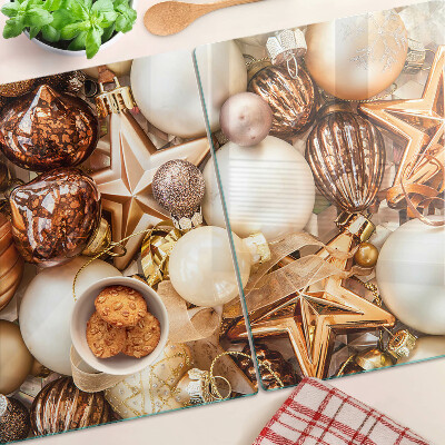 Tagliere in vetro temperato con decorazioni natalizie e palline