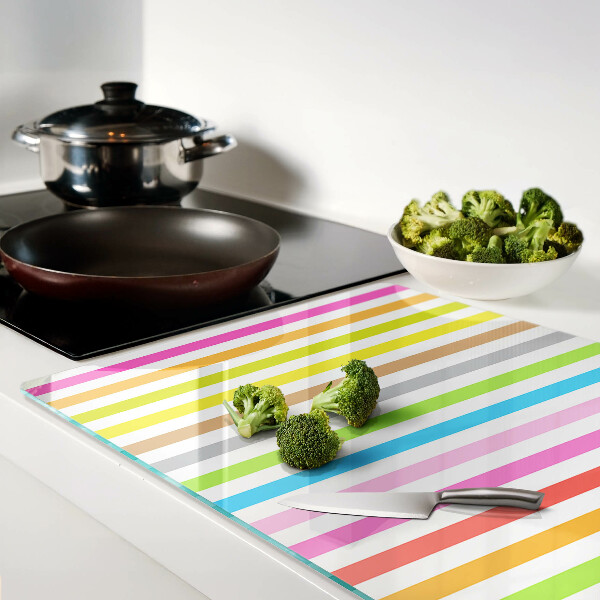 Tagliere in vetro temperato con strisce nei colori dell'arcobaleno