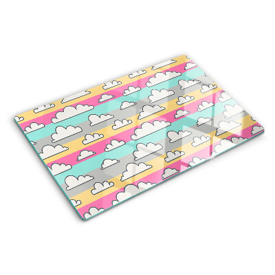 Tagliere in vetro temperato con motivo di nuvole su sfondo pastello