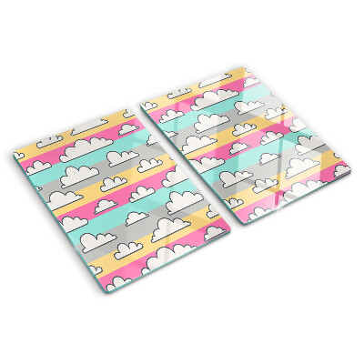 Tagliere in vetro temperato con motivo di nuvole su sfondo pastello