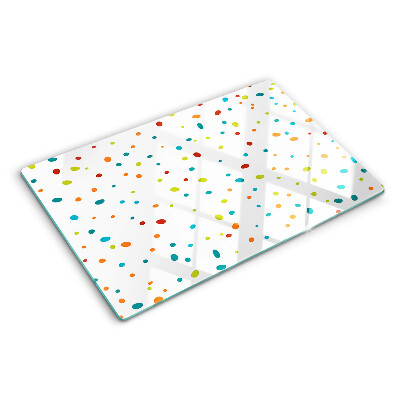 Tagliere in vetro temperato con punti colorati su sfondo bianco