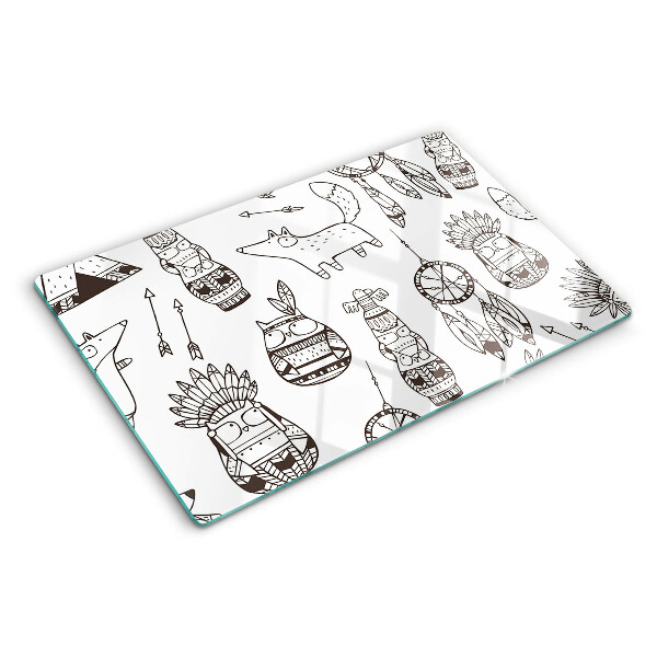 Tagliere in vetro con motivo etnico con figure di animali