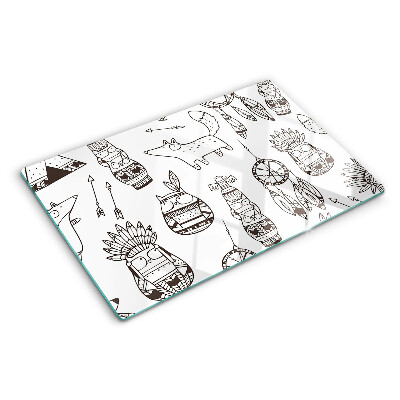 Tagliere in vetro con motivo etnico con figure di animali