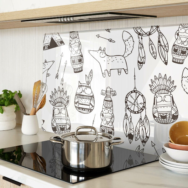 Tagliere in vetro con motivo etnico con figure di animali