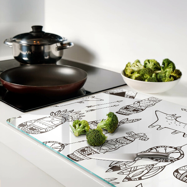 Tagliere in vetro con motivo etnico con figure di animali