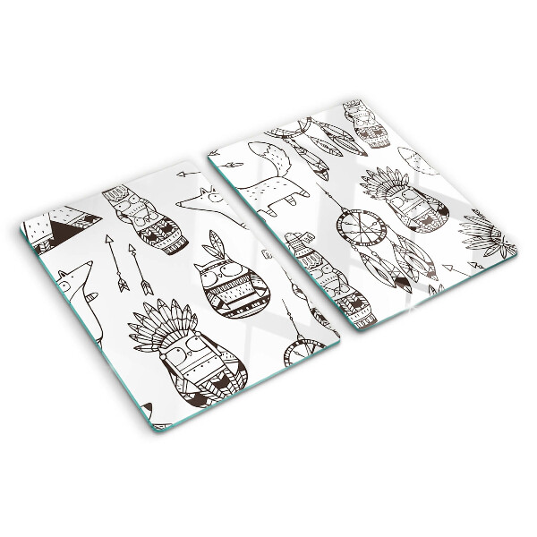 Tagliere in vetro con motivo etnico con figure di animali