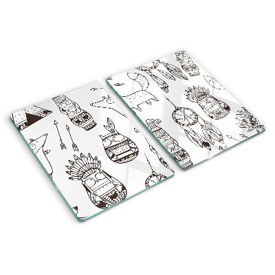 Tagliere in vetro con motivo etnico con figure di animali