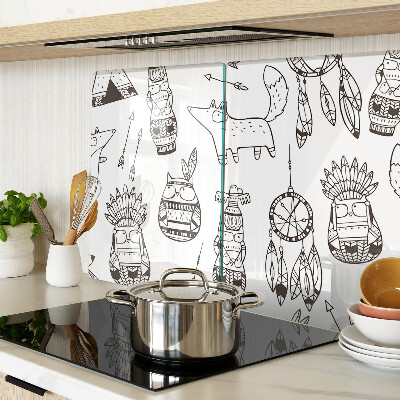 Tagliere in vetro con motivo etnico con figure di animali