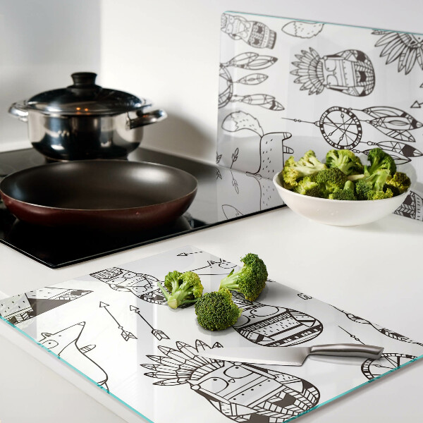 Tagliere in vetro con motivo etnico con figure di animali