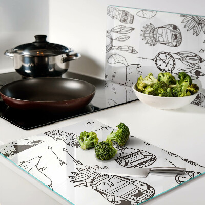 Tagliere in vetro con motivo etnico con figure di animali