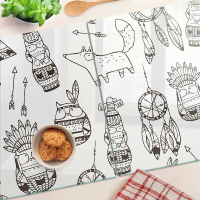 Tagliere in vetro con motivo etnico con figure di animali