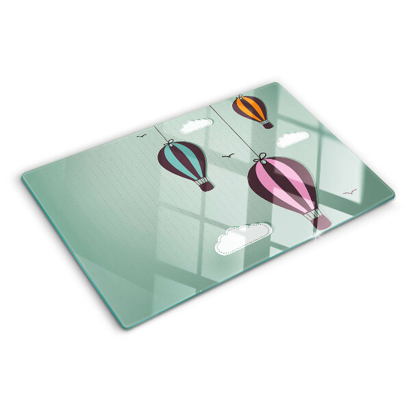Tagliere in vetro temperato con stampa di mongolfiere