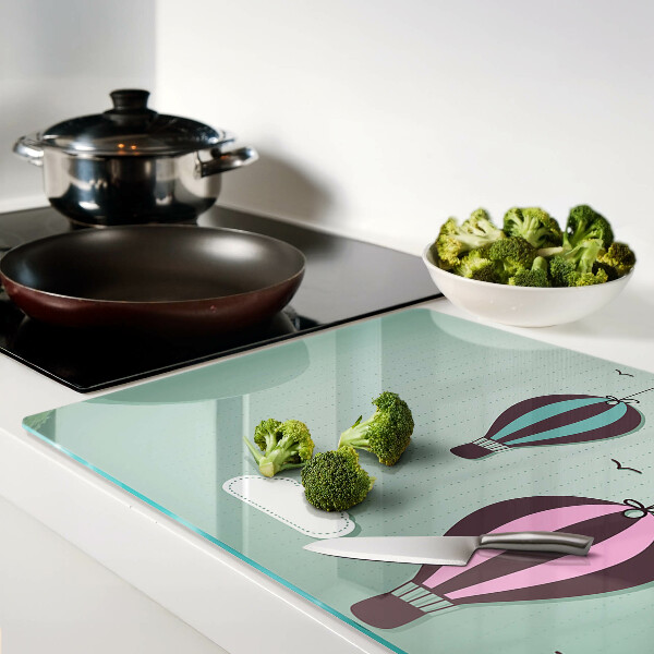 Tagliere in vetro temperato con stampa di mongolfiere