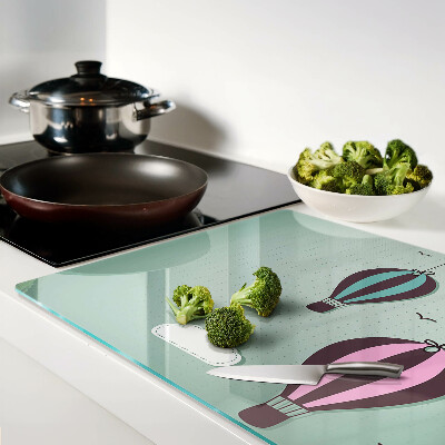 Tagliere in vetro temperato con stampa di mongolfiere