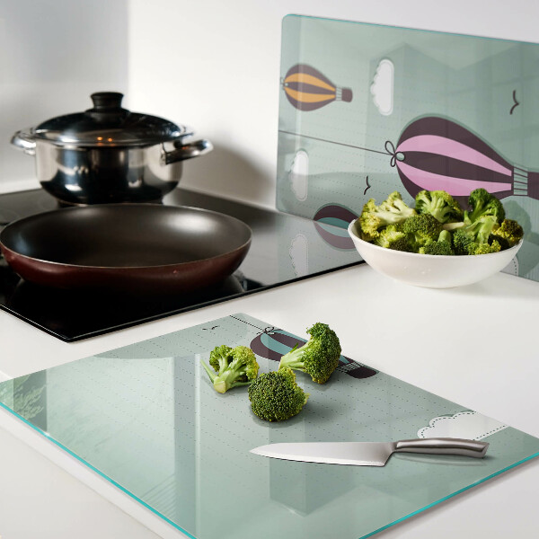 Tagliere in vetro temperato con stampa di mongolfiere