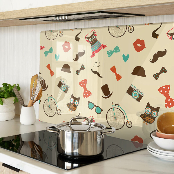 Tagliere in vetro con motivo gattini e accessori in stile retrò